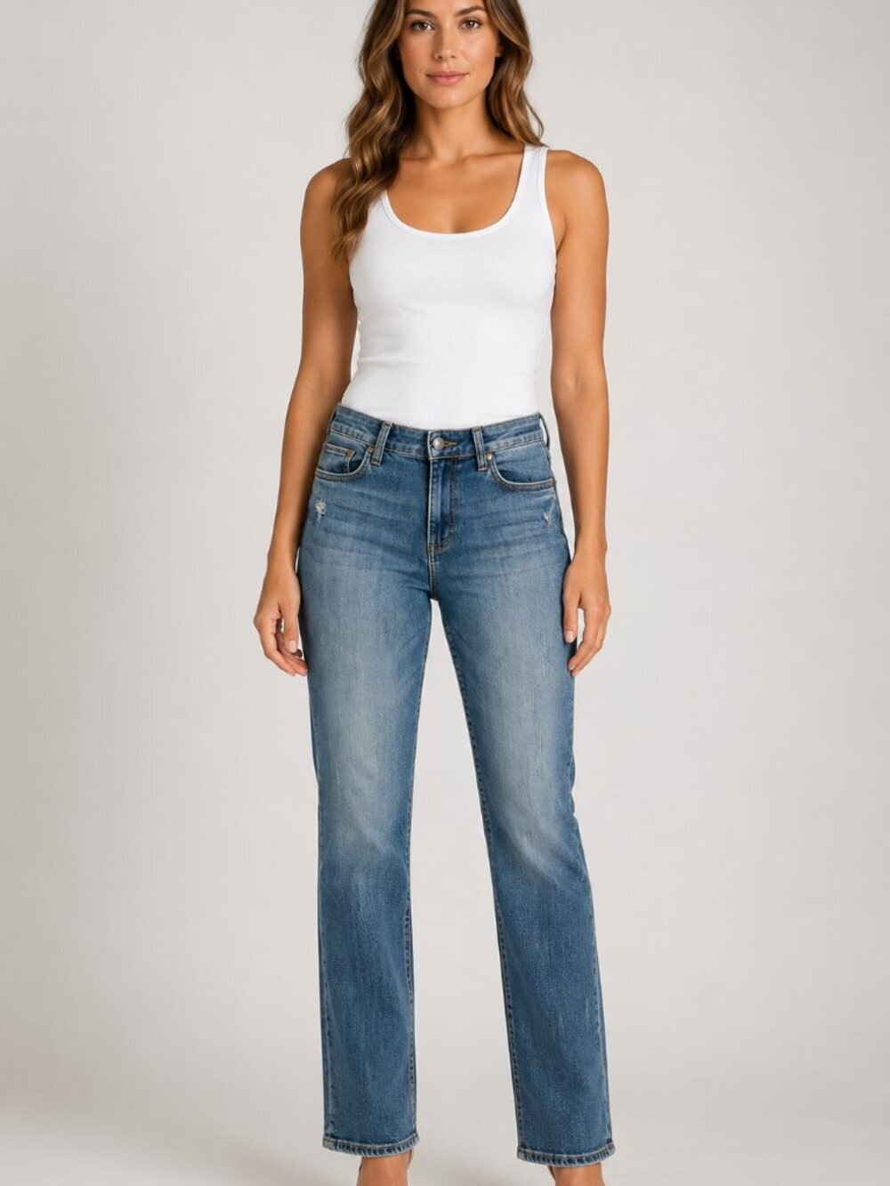 KUT from the Kloth Jeans Size 12 Medium Wash Distressed Straight Leg